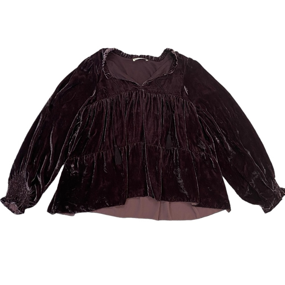 Ulla Johnson Mulberry Velvet Ruffle Lavinia Blouse in Dark Purple Size 2 - Picture 2 of 9